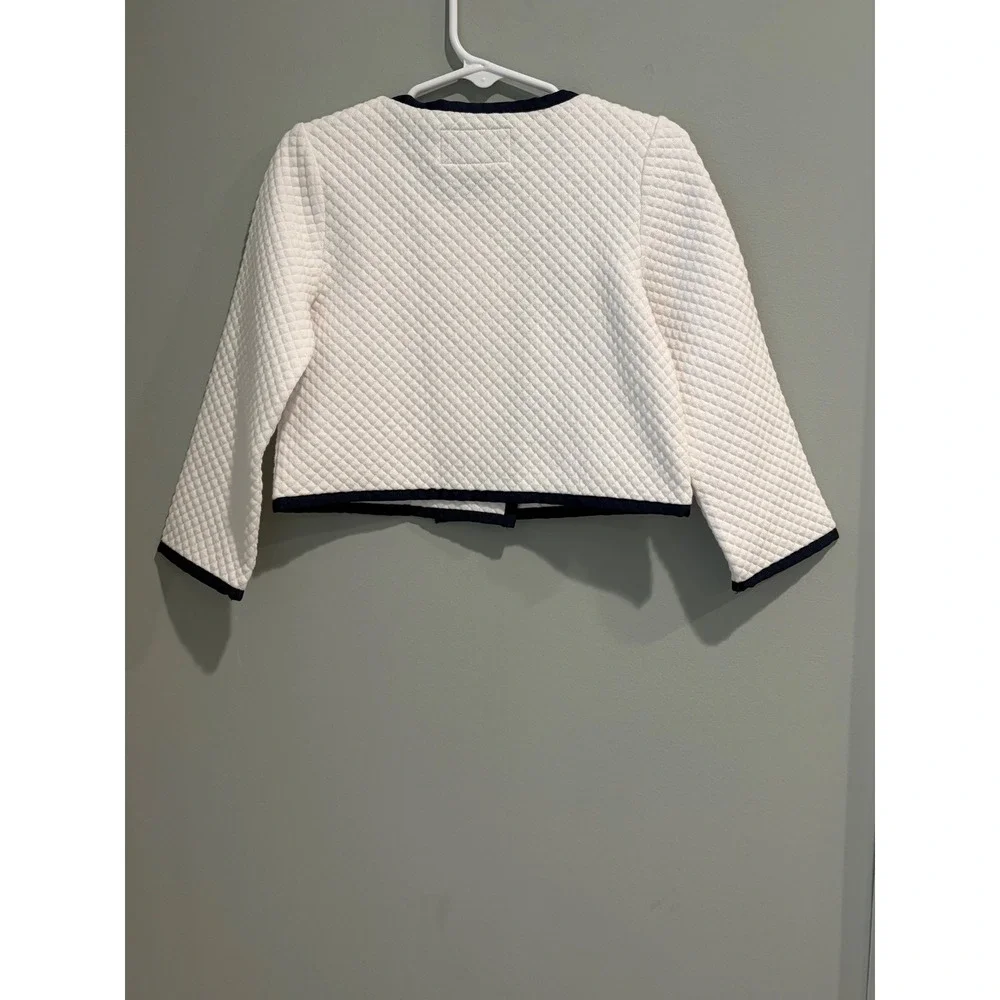 Janie and Jack Girls 2T Quilted Cropped‎ Jacket Cream Navy Blue Double Breasted